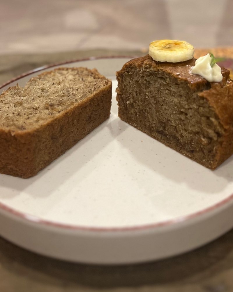 Banana bread, cut into thick pieces
