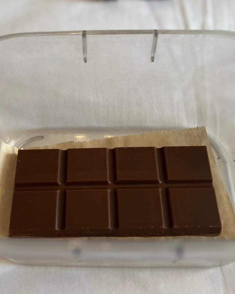 A Dubai chocolate bar, scored into squares